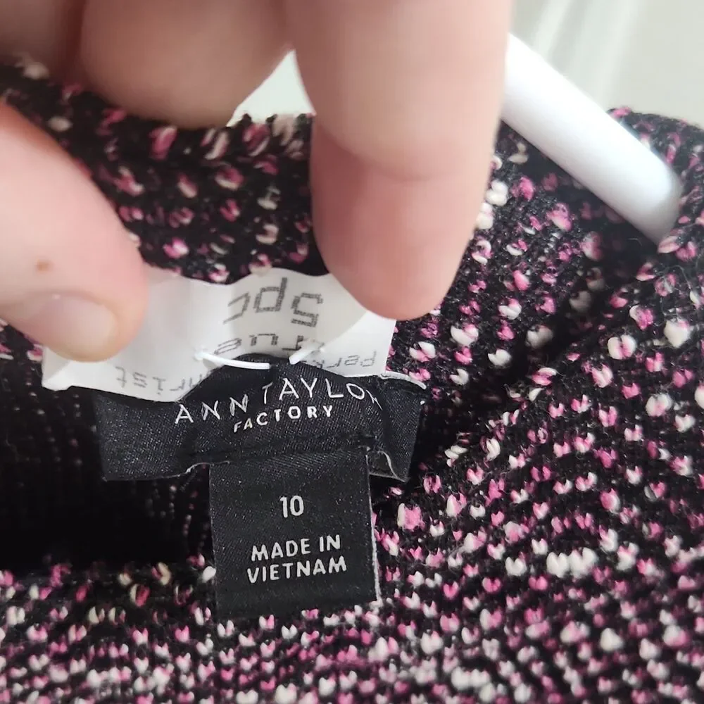 Ann Taylor Factory Tweed Sheath Dress Size 10 Pink Black White Knee Length - Picture 4 of 5